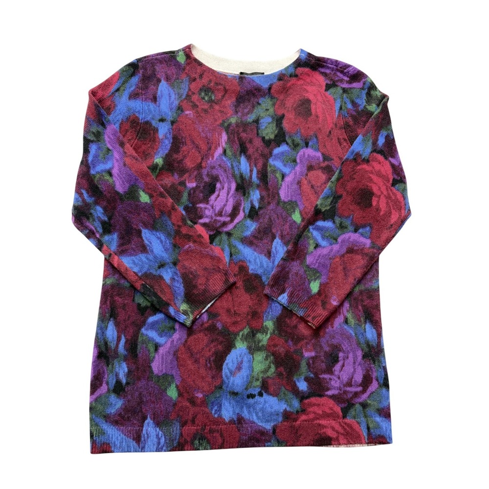 Talbots Sweater Womens S Multicolor 100% Cashmere Floral Knit Crewneck Pullover
